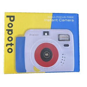 Instant Camera 60mm Focus Free Photos Develop in Minutes Wht w/Red Front Popoto